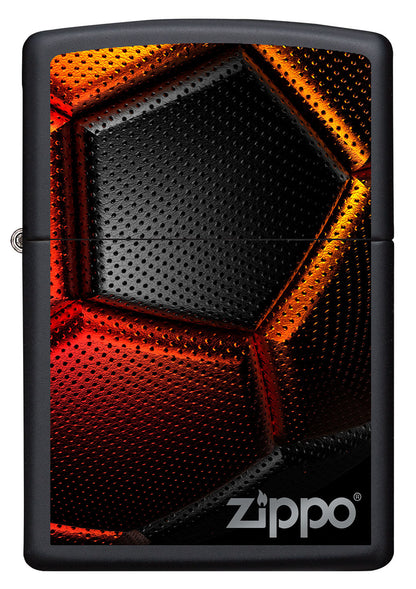 Vista frontal del mechero a prueba de viento Zippo Soccer Ball Design