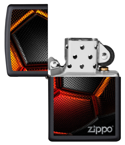 Vista frontal del mechero a prueba de viento Zippo Soccer Ball Design apagado, sin llama