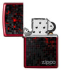 Vista frontal del mechero a prueba de viento Zippo Black Cubes Design apagado, sin llama