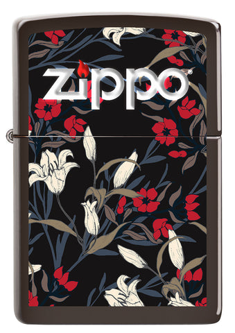 Vista frontal del mechero a prueba de viento Zippo Floral Design