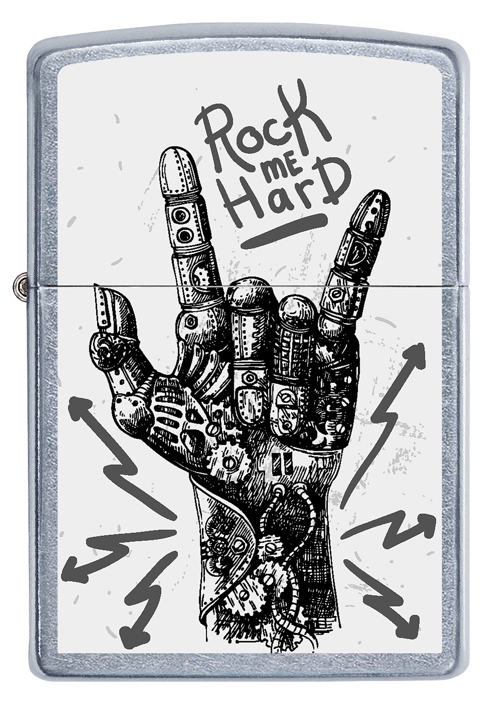 Vista frontal del mechero a prueba de viento Zippo Rock Hand Design