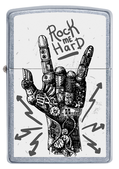 Vista frontal del mechero a prueba de viento Zippo Rock Hand Design