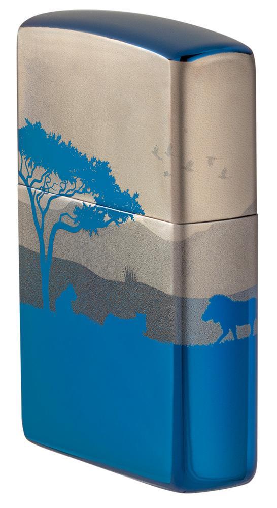 Vue de côté briquet Zippo bleu haute brillance steppe