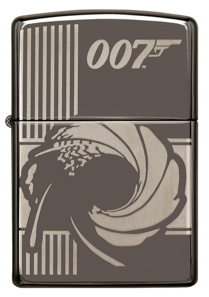 Vue de face briquet Zippo gris brillant James Bond 007