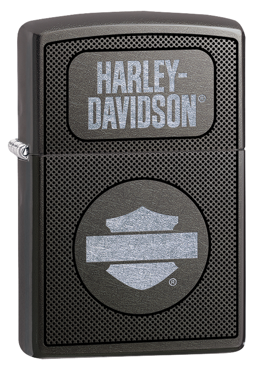 Vista de tres cuartos del mechero a prueba de viento Zippo Harley-Davidson®