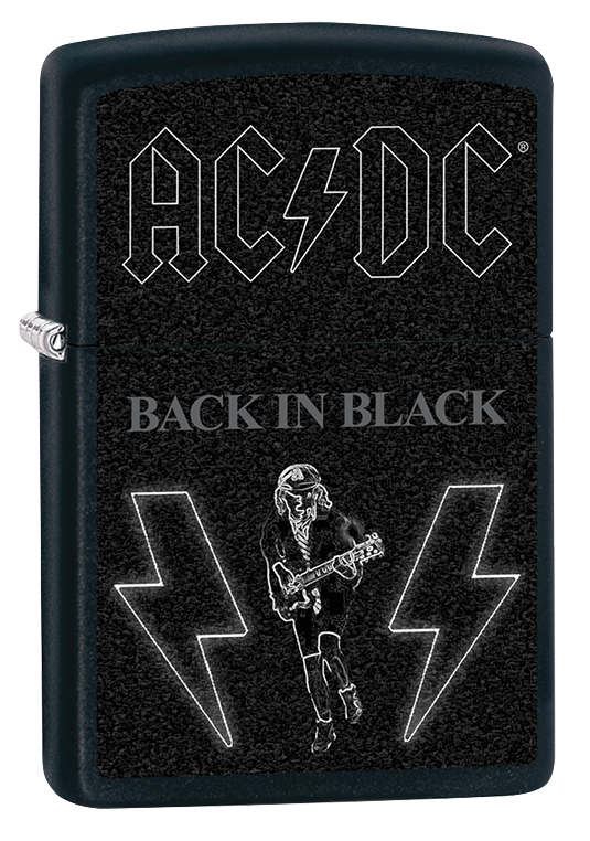 Vista de tres cuartos del mechero a prueba de viento Zippo AC/DC®