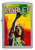 Vue de face briquet Zippo chromé Bob Marley avec le poing levé