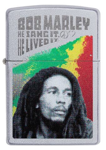 Vista frontal del mechero a prueba de viento Zippo Bob Marley