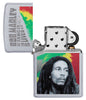 Vista frontal del mechero a prueba de viento Zippo Bob Marley apagado, sin llama