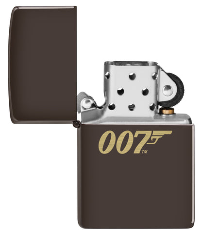Vista frontal del mechero a prueba de viento Zippo James Bond 007™ apagado, sin llama