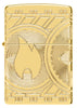 Encendedor Zippo Vista frontal de la moneda Diseño que representa la llama Zippo en una moneda con arcos de círculos en el grabado profundo