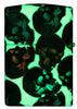 Vista trasera del encendedor Skulls Design con unas calaveras multicolores fosforescentes