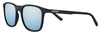 Gafas de sol Zippo de vista frontal ¾ de ángulo con lentes grises y montura cuadrada estrecha en negro con logotipo Zippo blanco