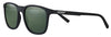 Gafas de sol Zippo de vista frontal ¾ de ángulo con lentes verdes y montura cuadrada estrecha en negro con logotipo Zippo blanco